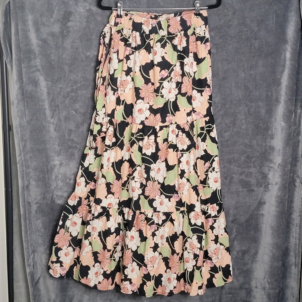 Who What Wear Maxi Skirt Boho Small Black Floral Tiered Cotton Wrap Cottagecore - Picture 4 of 9